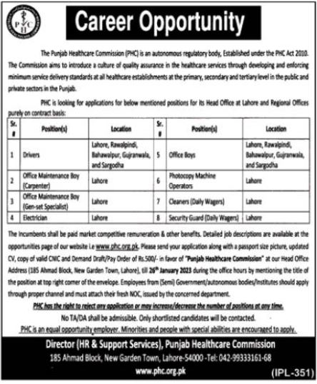 Punjab Healthcare Commission Lahore Jobs 2023 Advertisement