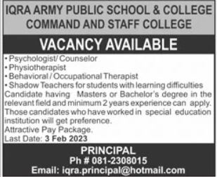 Army Iqra Public School And College Jobs 2023 Advertisement