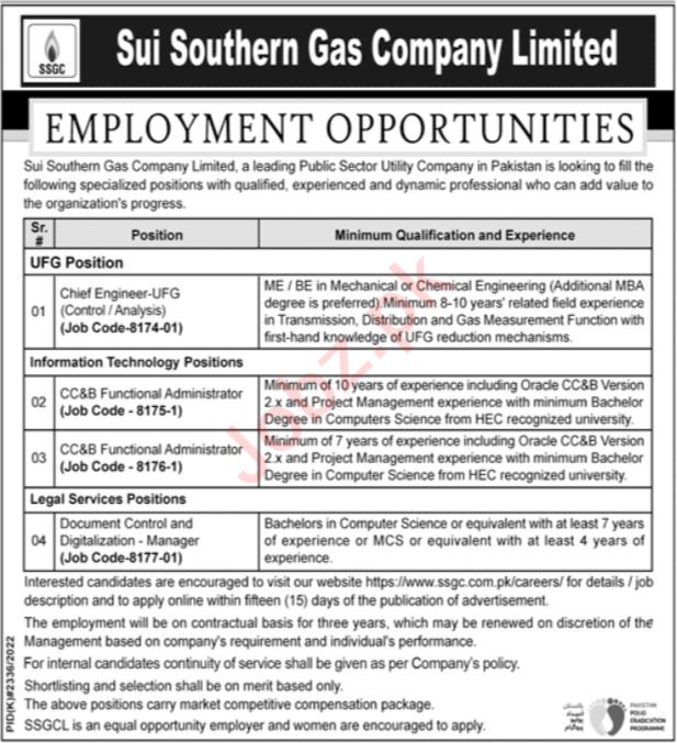 Sui Southern Gas Company Jobs 2023 Apply Online