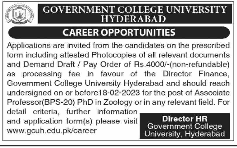 Teaching Jobs In Government College University Hyderabad 2023