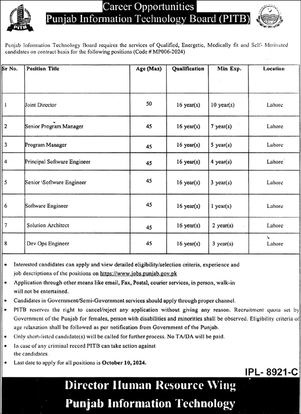 Punjab Information Technology Board PITB Jobs 2024 Apply Now