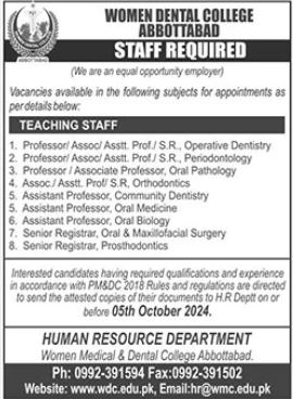 Women Dental College Abbottabad Teaching Jobs 2024 