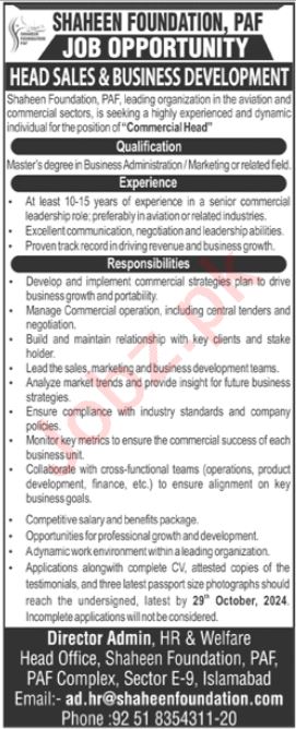 Latest Shaheen Foundation PAF Jobs 2024 Advertisement