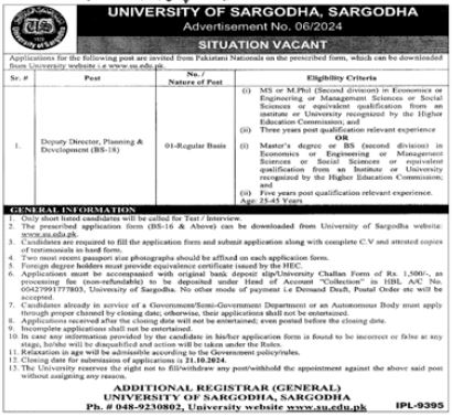 The University of Sargodha Jobs 2024 Advertisement