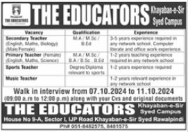 Educators Job 2024 in Khayaban-e-Sir Campus Advertisement