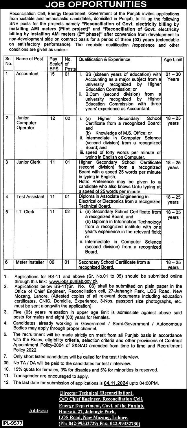 Punjab Energy Department Jobs 2024 In Lahore Apply Now