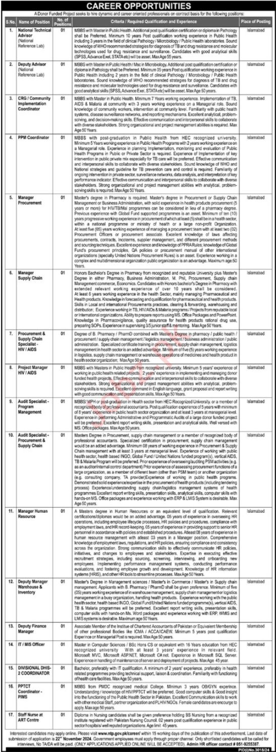 Donor Funded Project Jobs 2024 In Islamabad Apply Online